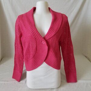 Faded Glory Open Knit Pink Sweater w/Collar and Button Closure - Size Small